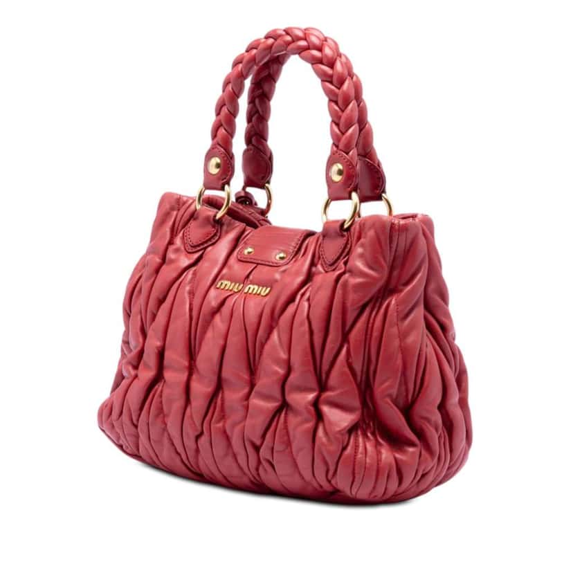 Miu Miu Matelasse Lux Lambskin Bauletto Aperto Satchel Red Leather Very good condition - Back View