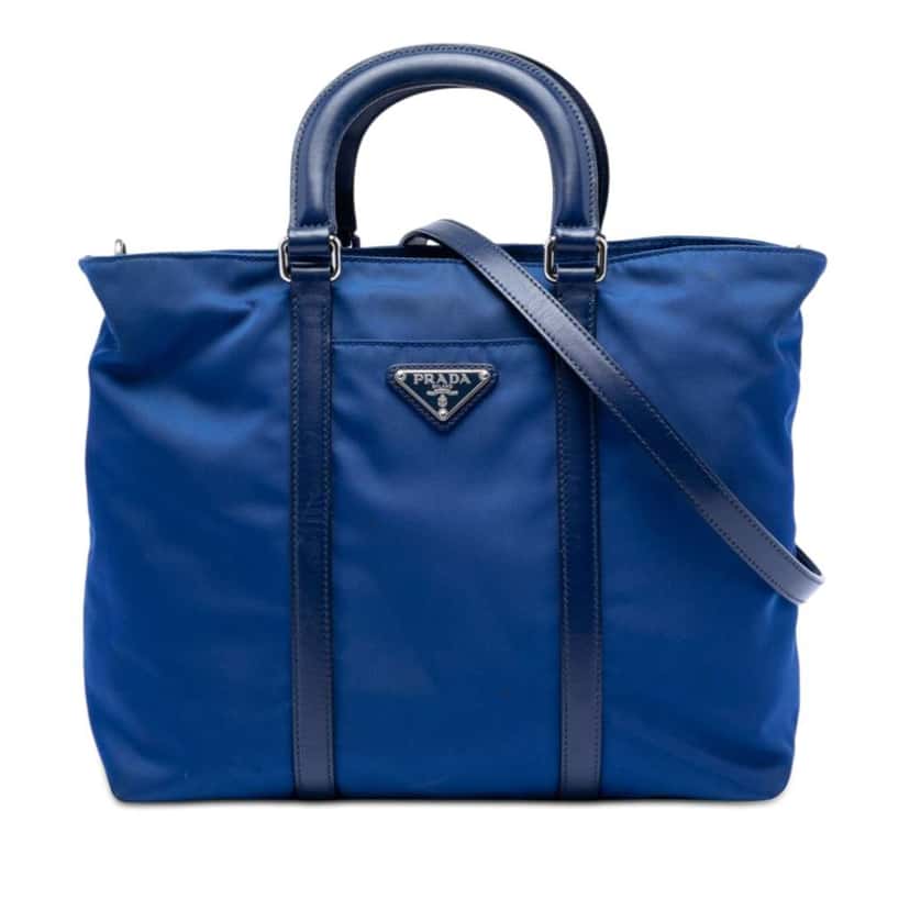 Prada Vitello Trimmed Tessuto Satchel Blue Very good condition - Front View