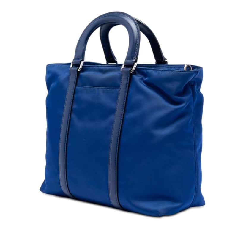 Prada Vitello Trimmed Tessuto Satchel Blue Very good condition - Back View