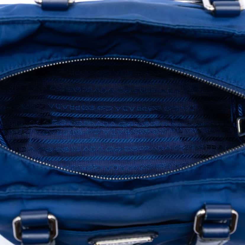 Prada Vitello Trimmed Tessuto Satchel Blue Very good condition - Model View