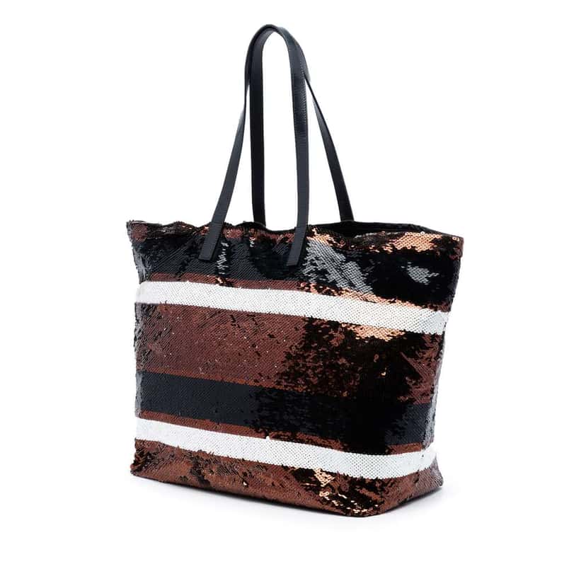 Prada Sequined Satin Stripes Tote Brown Satin Very good condition - Back View