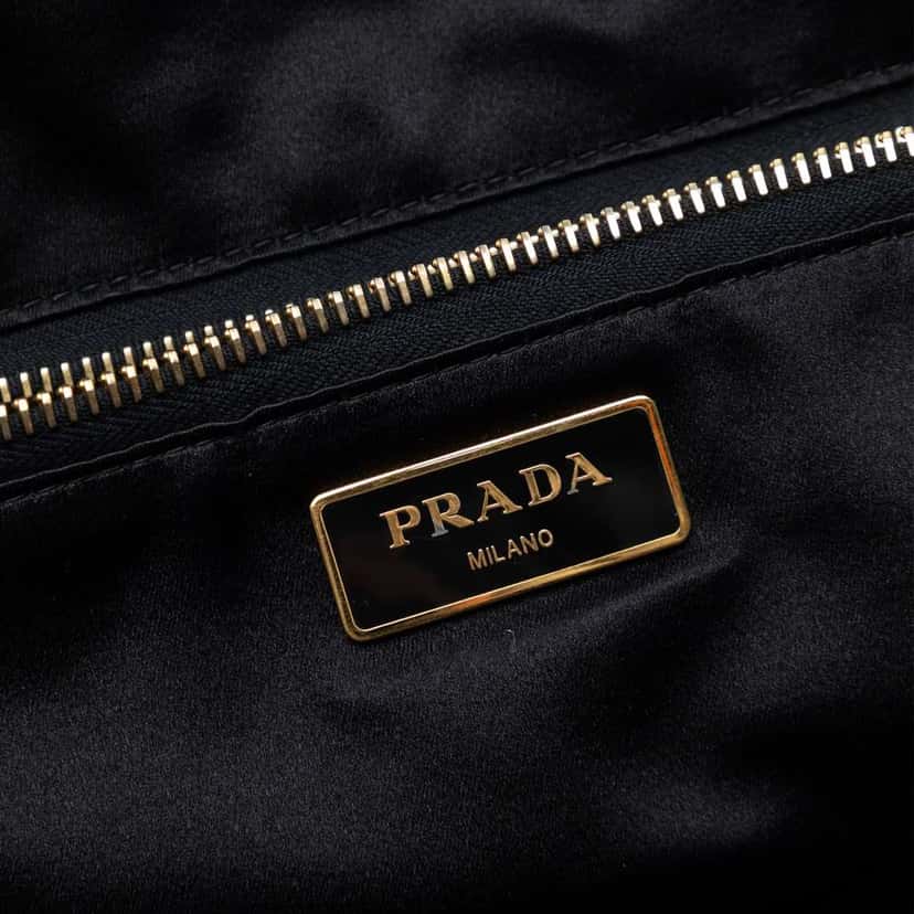 Prada Sequined Satin Stripes Tote Brown Satin Very good condition - Box View