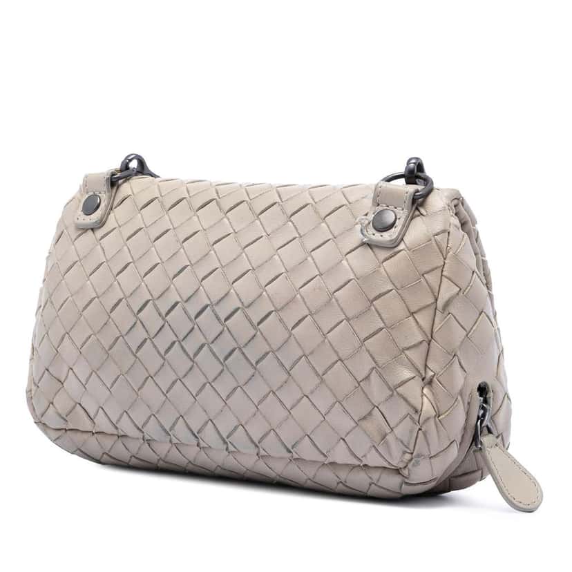 Bottega Veneta Mini Nappa Intrecciato Expandable Chain Flap Crossbody Beige Leather Very good condition - Back View