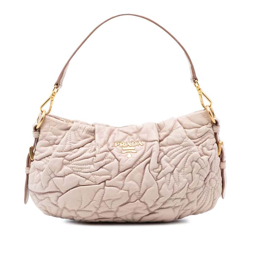 Prada Nappa Stitched Shoulder Bag Pink Leather Very good condition - Front View
