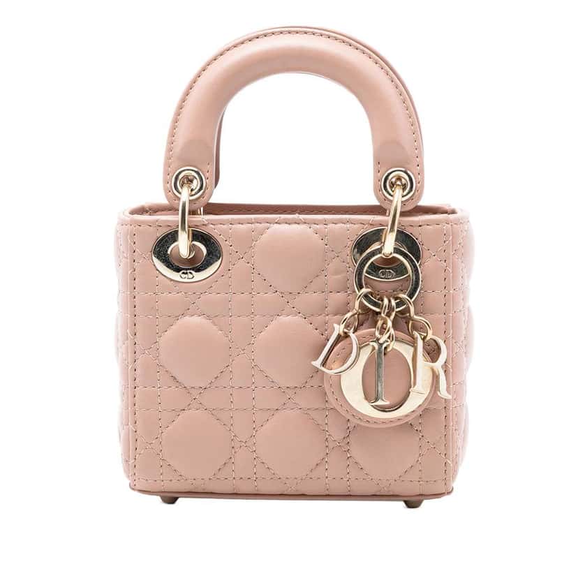 Dior Micro Lambskin Cannage Lady Dior Brown Leather Very good condition - Front View