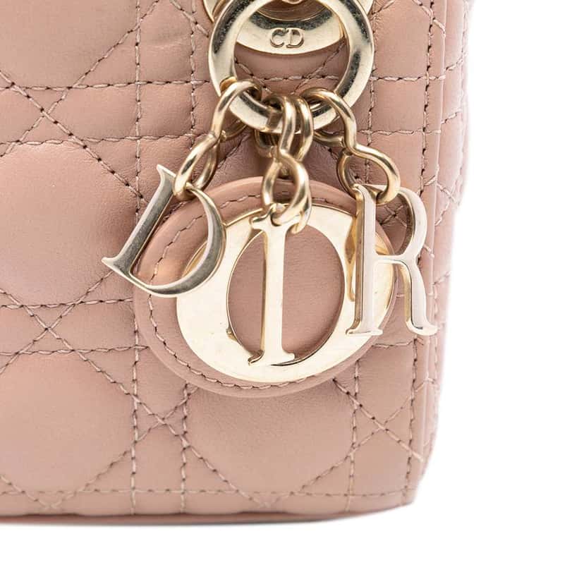 Dior Micro Lambskin Cannage Lady Dior Brown Leather Very good condition - Box View