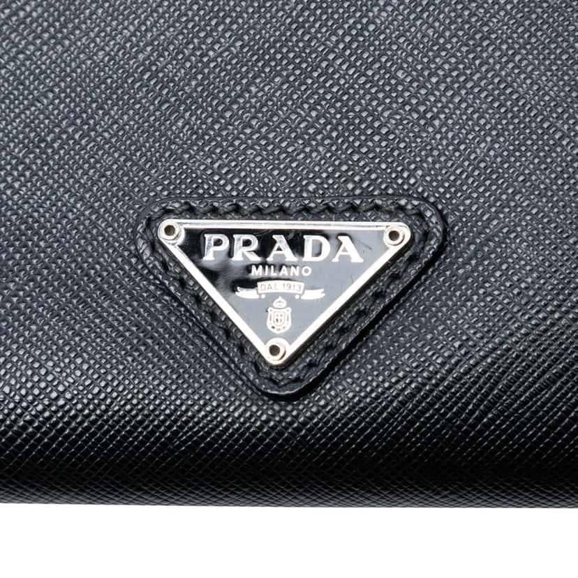 Prada Saffiano Envelope Push Lock Clutch Black Leather Very good condition - Box View
