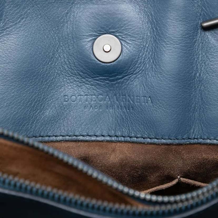 Bottega Veneta Medium Nappa Intrecciato Stitched Double Chain Tote Blue Leather Very good condition - Box View