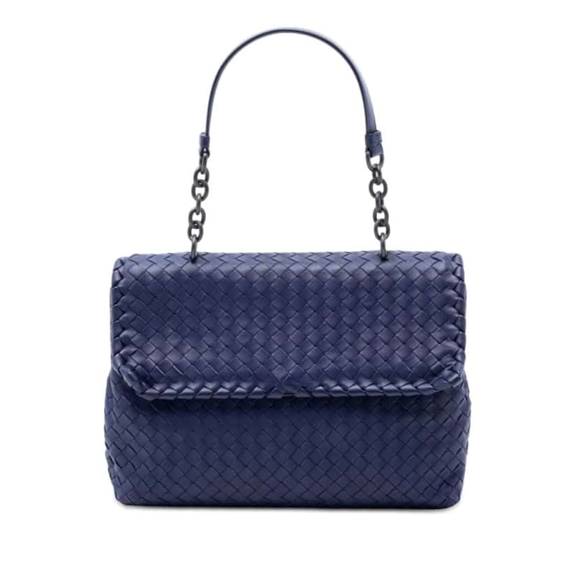 Bottega Veneta Medium Nappa Intrecciato Olimpia Shoulder Bag Blue Leather Very good condition - Front View