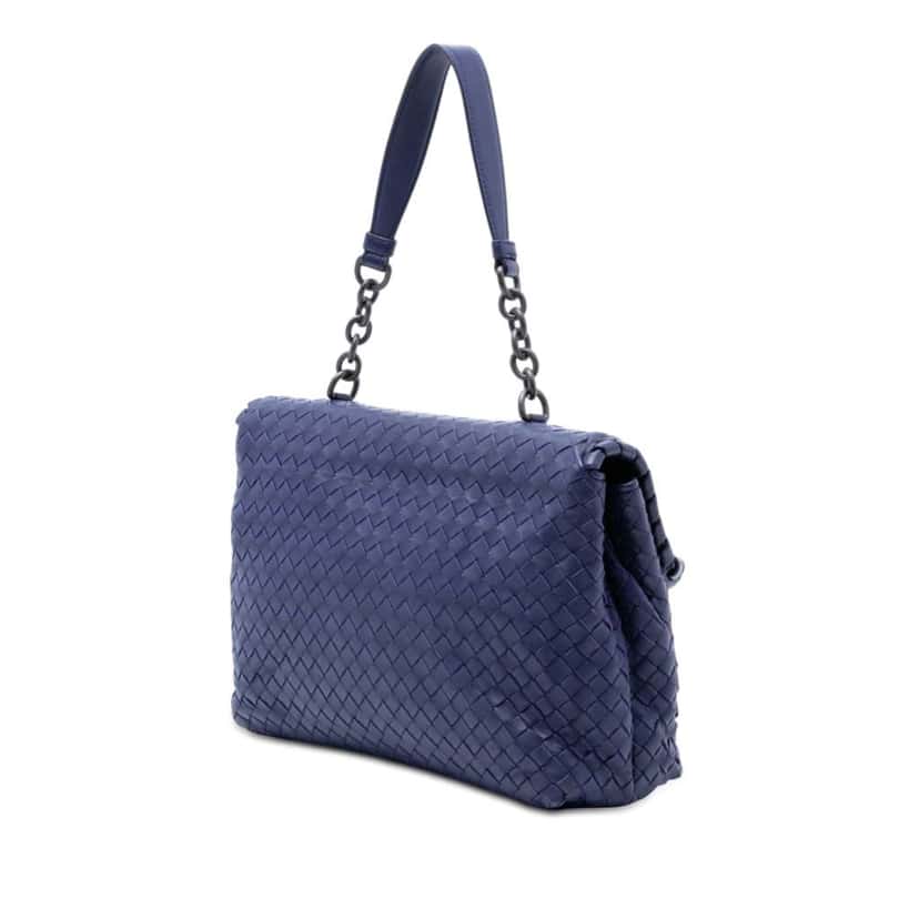 Bottega Veneta Medium Nappa Intrecciato Olimpia Shoulder Bag Blue Leather Very good condition - Back View