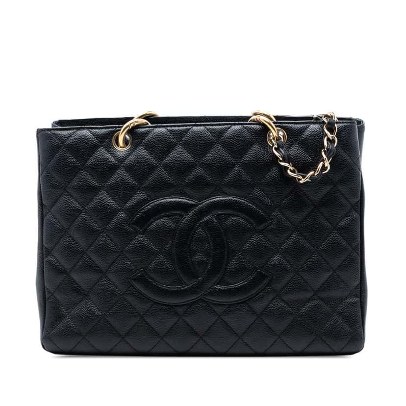Chanel Caviar Grand Shopping Tote Black Leather Very good condition - Front View
