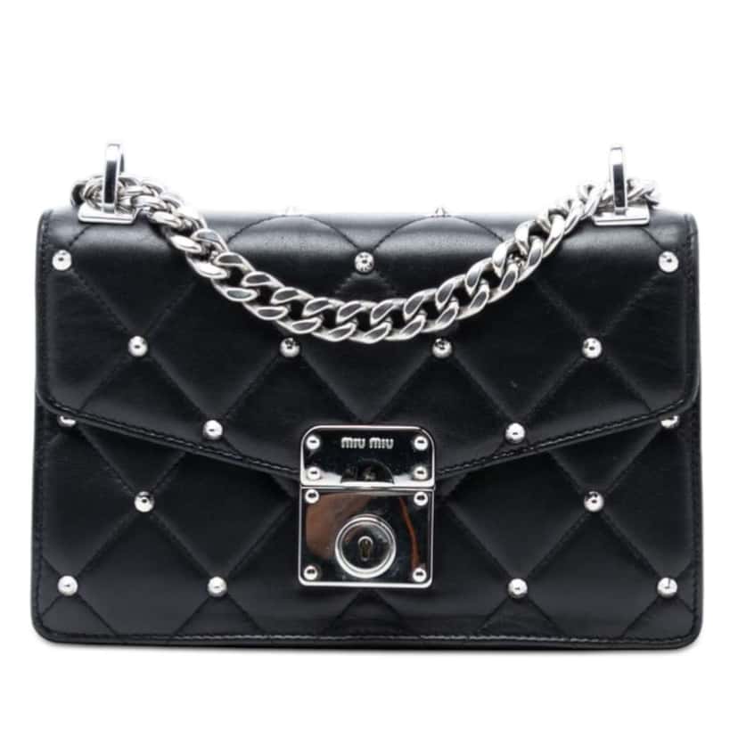 Miu Miu Studded Matelasse Nappa Flap Crossbody Black Leather Very good condition - Front View