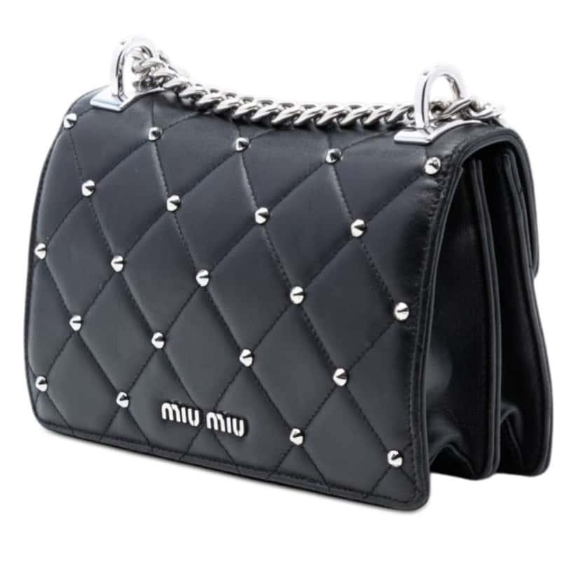 Miu Miu Studded Matelasse Nappa Flap Crossbody Black Leather Very good condition - Back View