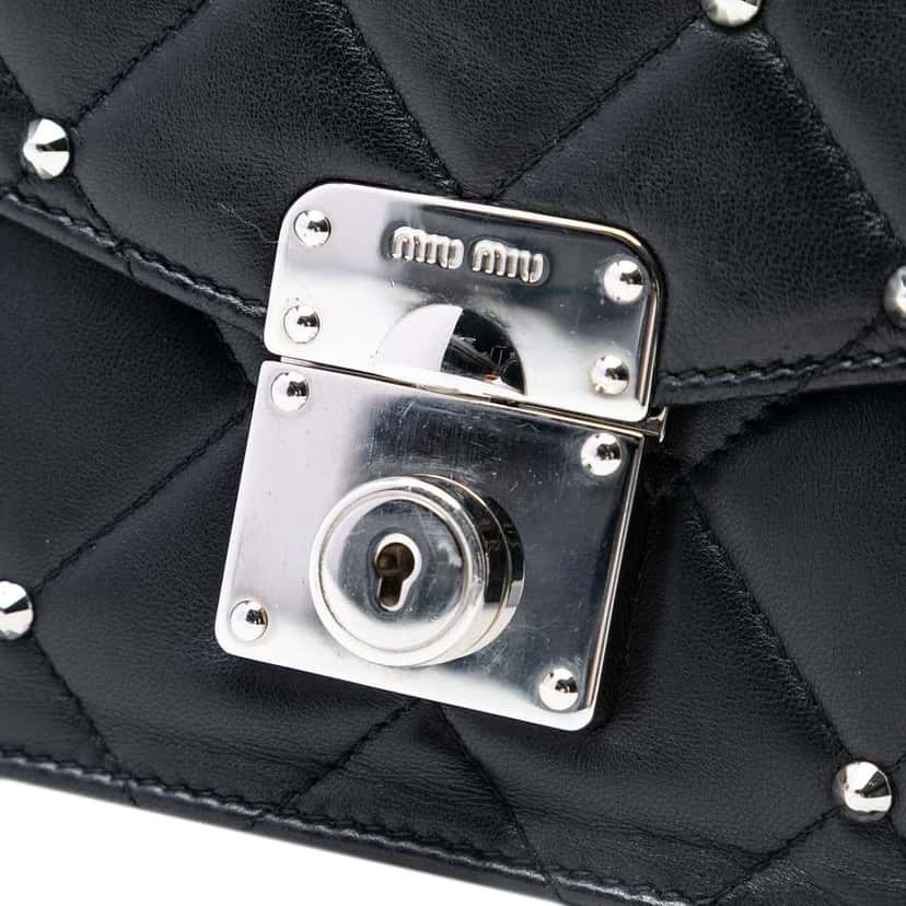 Miu Miu Studded Matelasse Nappa Flap Crossbody Black Leather Very good condition - Box View