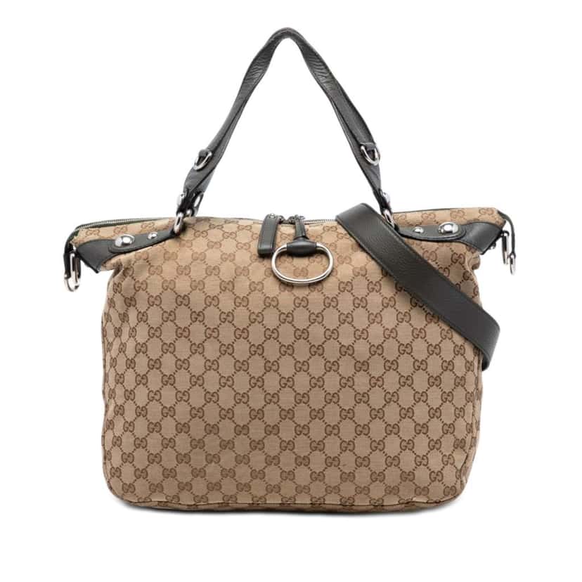 Gucci Large GG Canvas Icon Bit Satchel Beige Canvas Very good condition - Front View