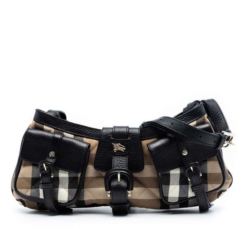 Burberry Quilted House Check Canvas Cinda Shoulder Bag Beige Very good condition - Front View