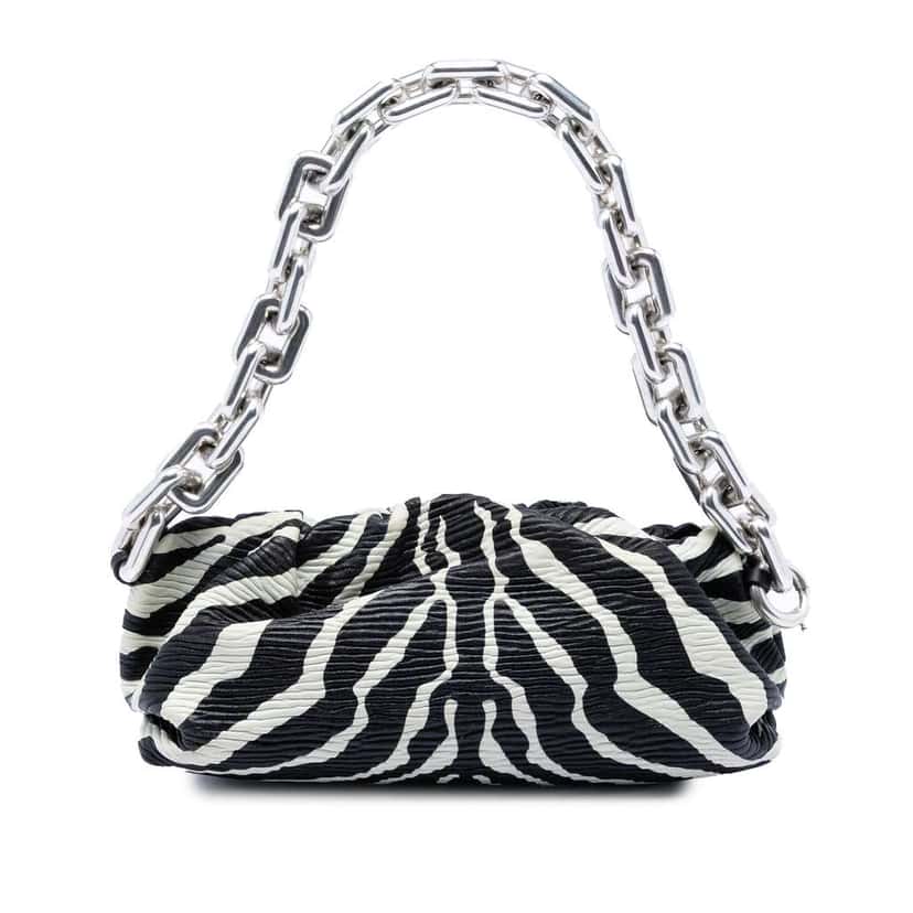 Bottega Veneta Textured Nappa Zebra Print Chain Pouch Black Leather Very good condition - Front View