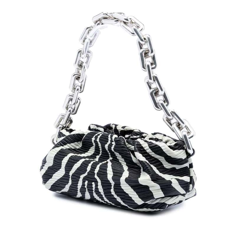 Bottega Veneta Textured Nappa Zebra Print Chain Pouch Black Leather Very good condition - Back View