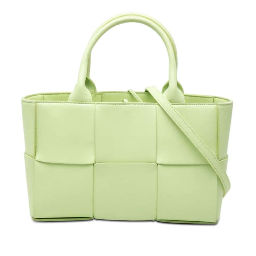 Bottega Veneta Mini Nappa Maxi Intrecciato Arco Tote Green Leather Very good condition - Front View