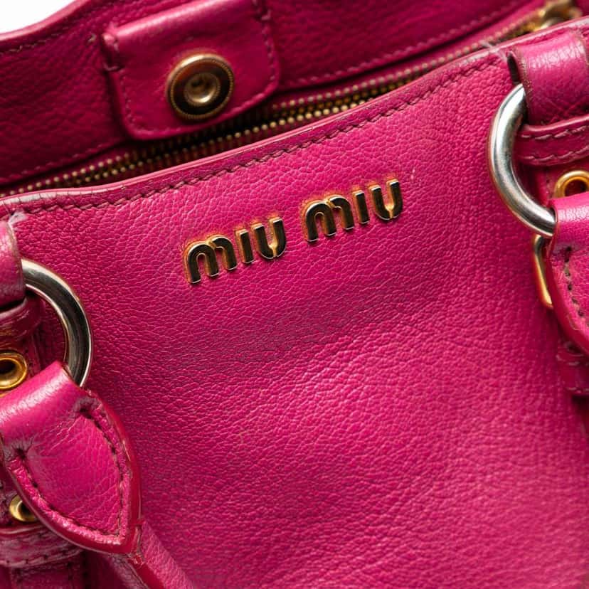 Miu Miu Goatskin Madras Satchel Pink Leather Very good condition - Box View
