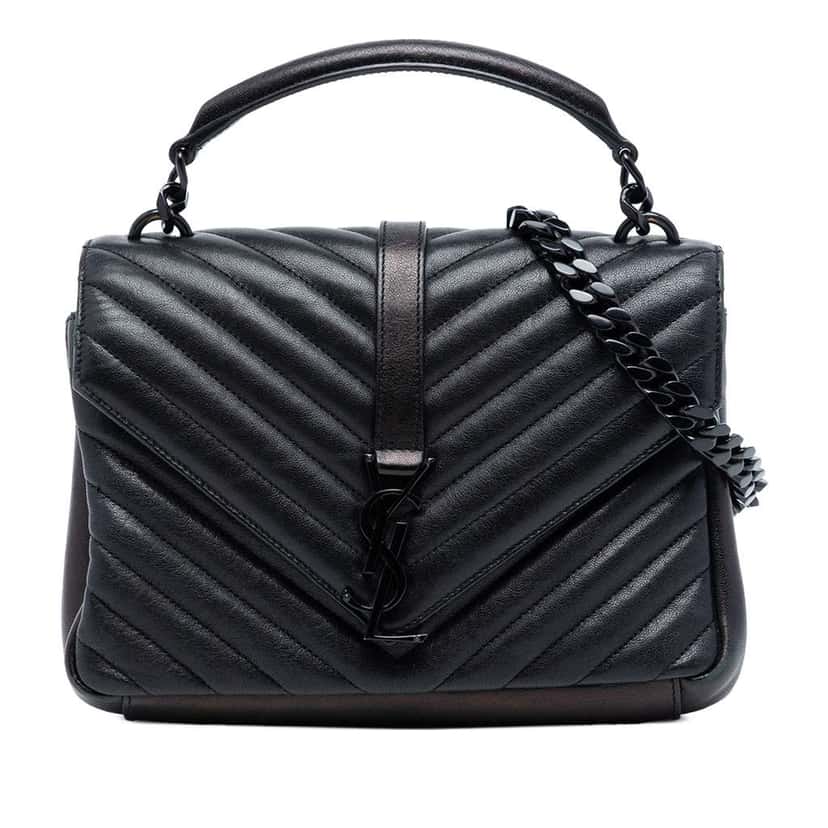Saint Laurent Medium Chevron Sheepskin  Monogram Monochrome College Bag Black Leather Very good condition - Front View