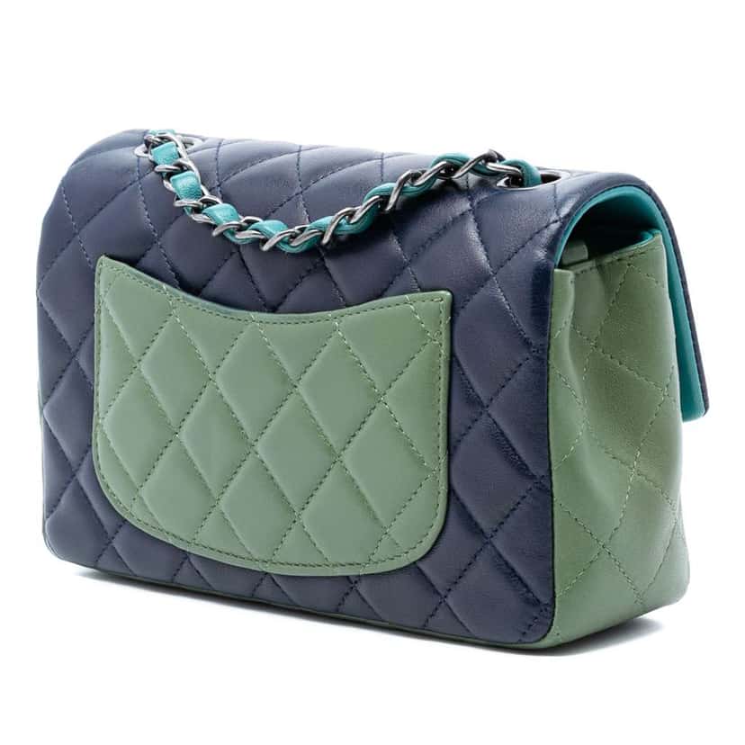 Chanel Mini Rectangular Classic Tricolor Lambskin Single Flap Blue Leather Very good condition - Back View