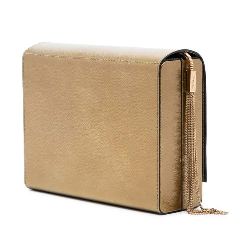 Saint Laurent Small Metallic Grain de Poudre Monogram Kate Box Chain Crossbody Gold Leather Very good condition - Back View