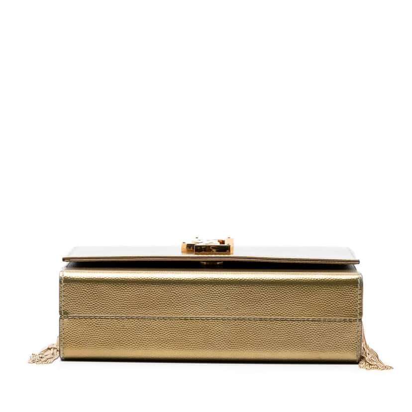 Saint Laurent Small Metallic Grain de Poudre Monogram Kate Box Chain Crossbody Gold Leather Very good condition - Inside View