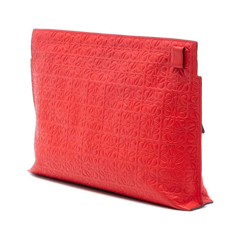 Loewe Embossed Anagram Leather Repeat T Clutch Red Leather Very good condition - Back View