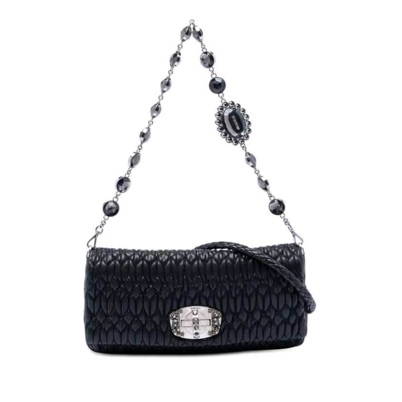 Miu Miu Matelasse Nappa Crystal Chain Satchel Black Leather Very good condition - Front View