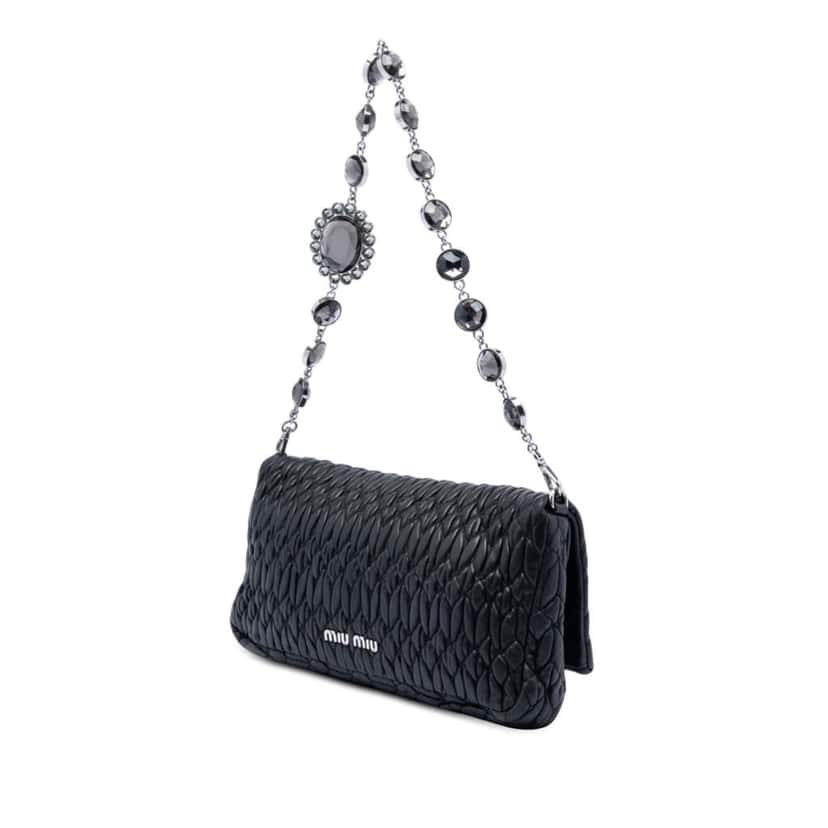 Miu Miu Matelasse Nappa Crystal Chain Satchel Black Leather Very good condition - Back View