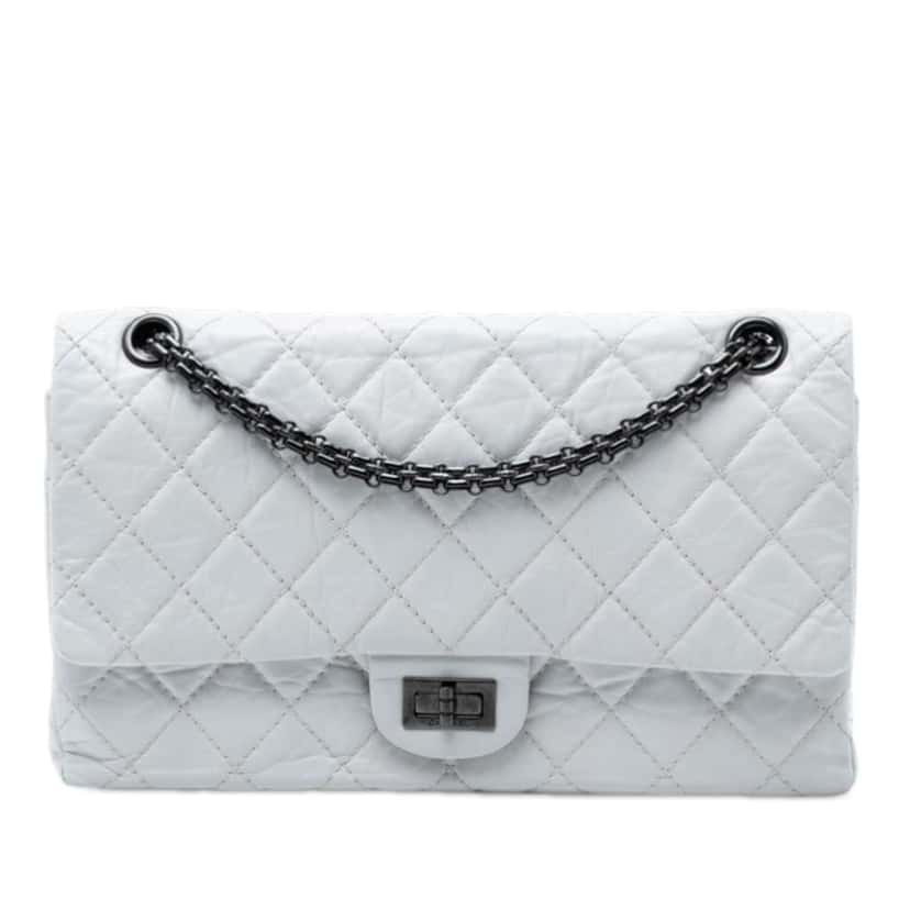 Chanel Quilted Aged Calfskin Reissue 2.55 Double Flap 225 White Leather Very good condition - Front View