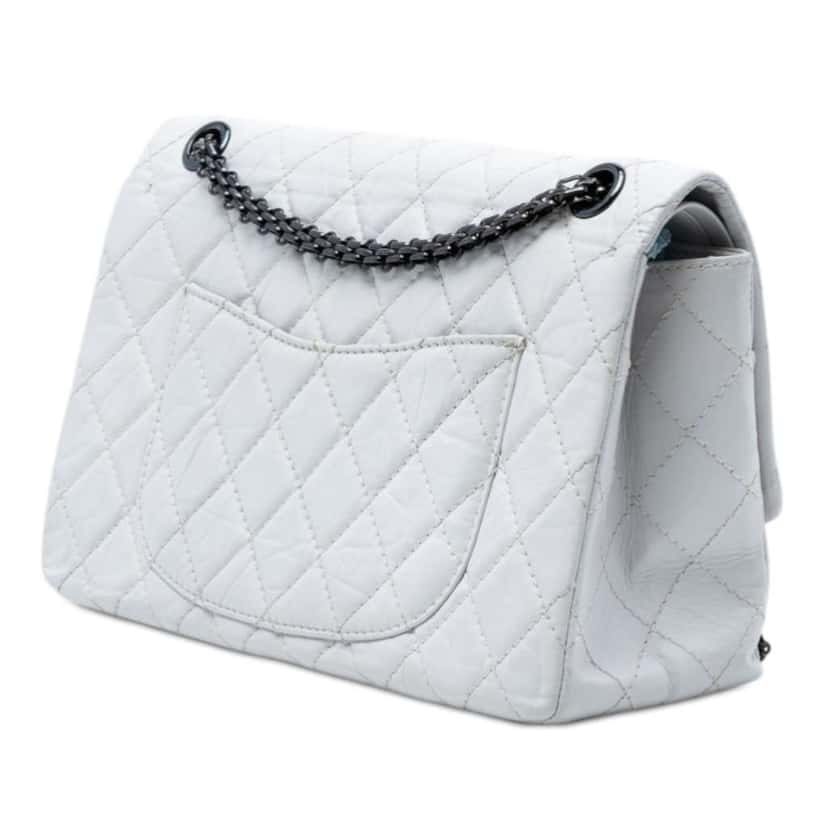 Chanel Quilted Aged Calfskin Reissue 2.55 Double Flap 225 White Leather Very good condition - Back View