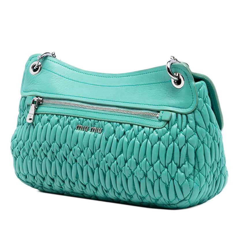 Miu Miu Matelasse Nappa Crystal Chain Crossbody Green Leather Very good condition - Back View