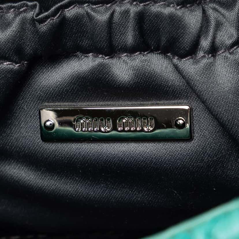 Miu Miu Matelasse Nappa Crystal Chain Crossbody Green Leather Very good condition - Box View