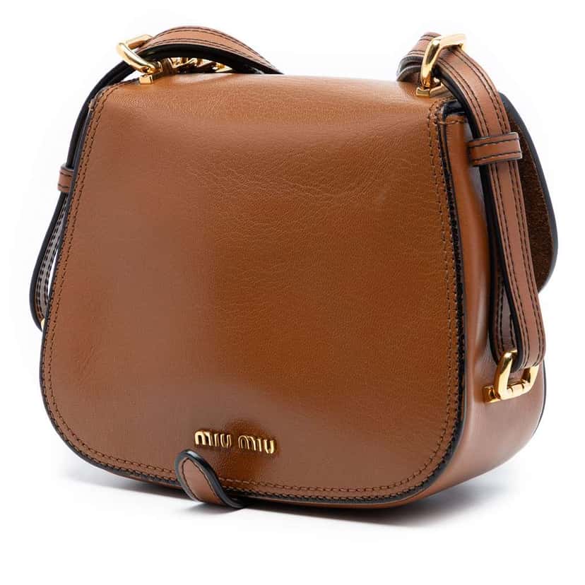 Miu Miu Mini Goatskin Madras Dahlia Satchel Brown Leather Very good condition - Back View
