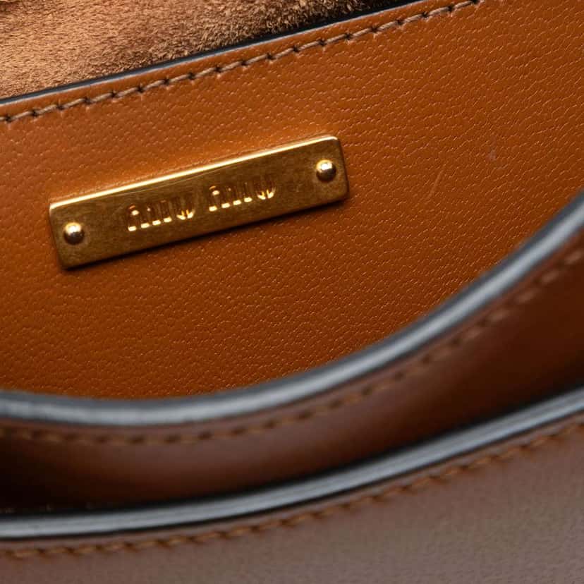 Miu Miu Mini Goatskin Madras Dahlia Satchel Brown Leather Very good condition - Box View