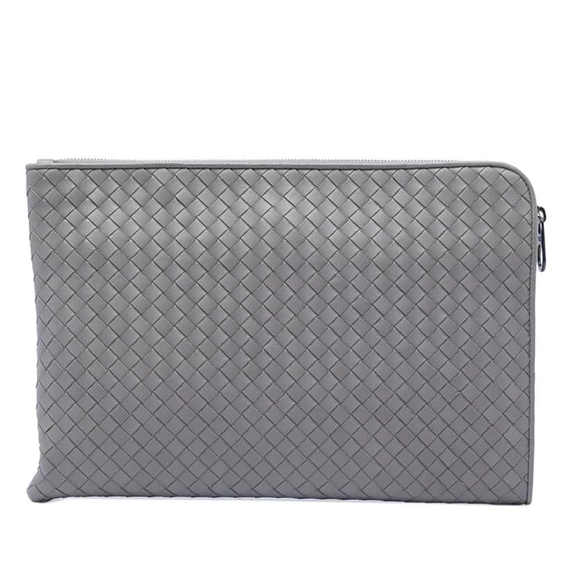 Bottega Veneta Nappa Intrecciato Clutch Grey Leather Very good condition - Front View