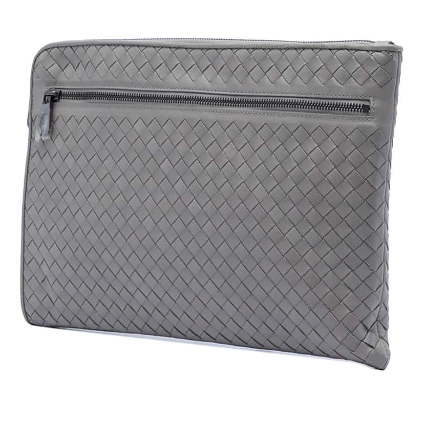 Bottega Veneta Nappa Intrecciato Clutch Grey Leather Very good condition - Back View