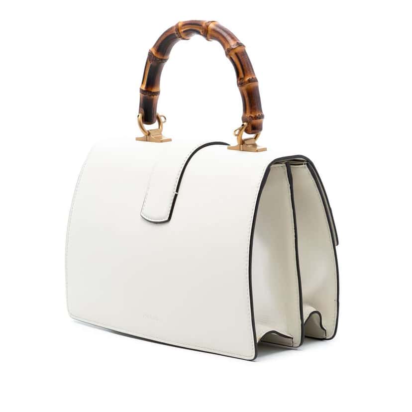 Gucci Medium Leather Bamboo Dionysus Web Satchel White Leather Very good condition - Back View