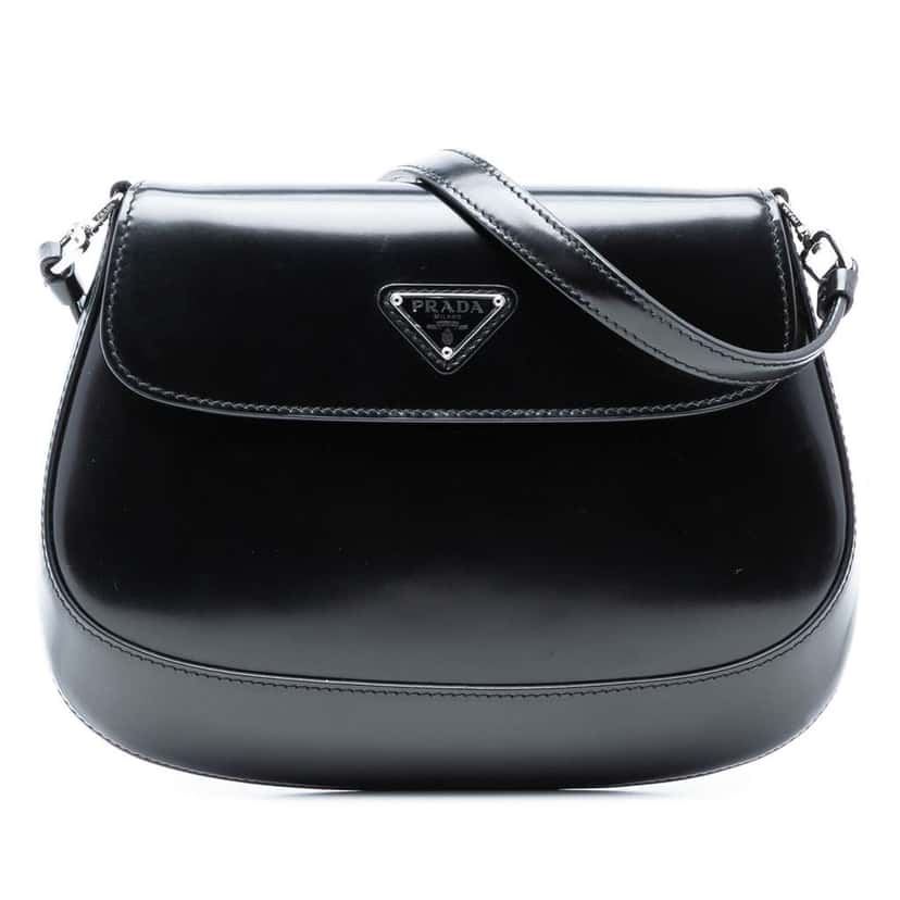 Prada Spazzolato Leather Cleo Flap Shoulder Bag Black Leather Very good condition - Front View