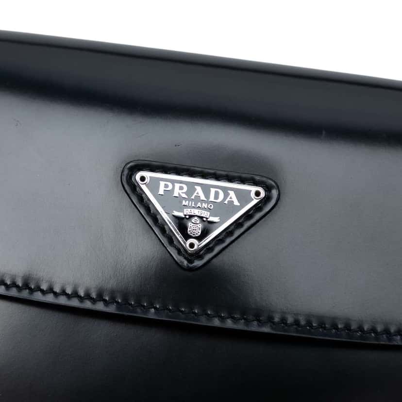 Prada Spazzolato Leather Cleo Flap Shoulder Bag Black Leather Very good condition - Box View