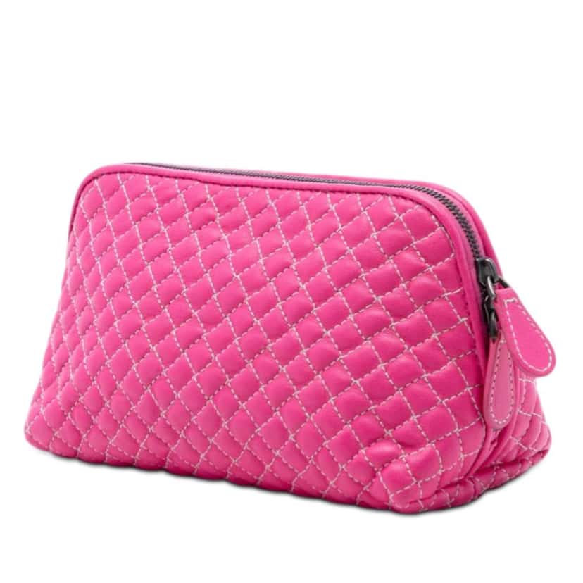 Bottega Veneta Quilted Nappa Zip Pouch Pink Leather Very good condition - Back View