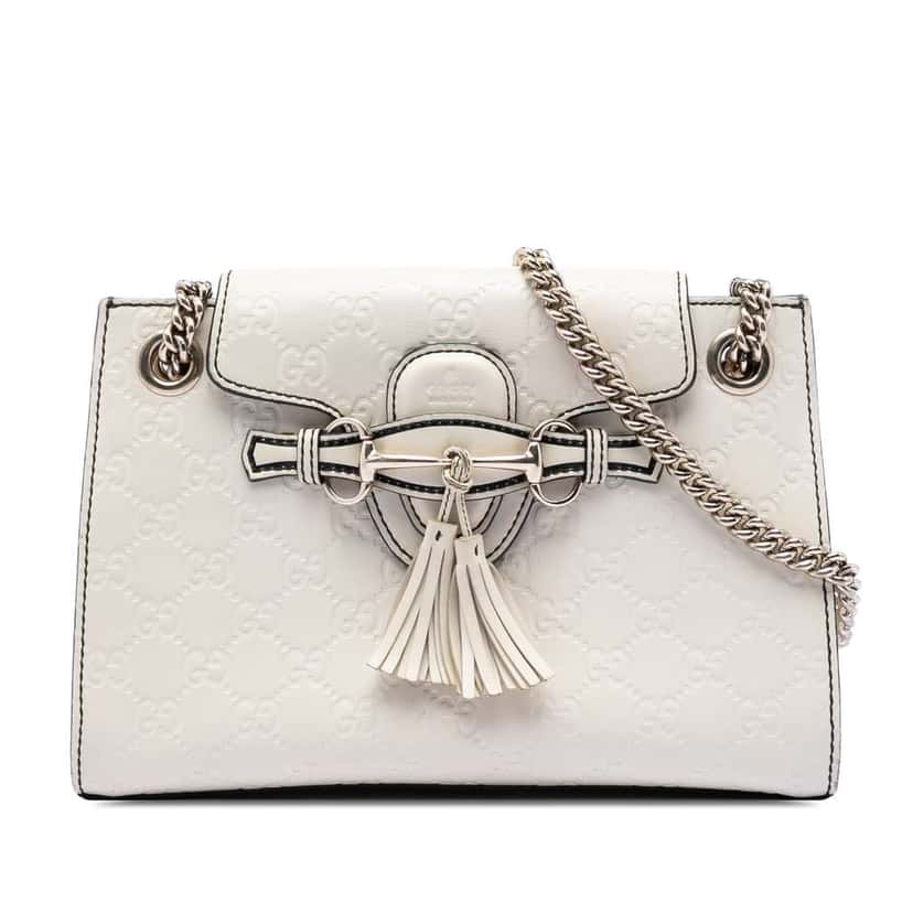 Gucci Small Guccissima Emily Shoulder Bag White Leather Very good condition - Front View