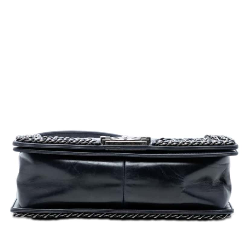 Chanel Old Medium Quilted Glazed Calfskin Chain Around Boy Flap Blue Leather Very good condition - Inside View