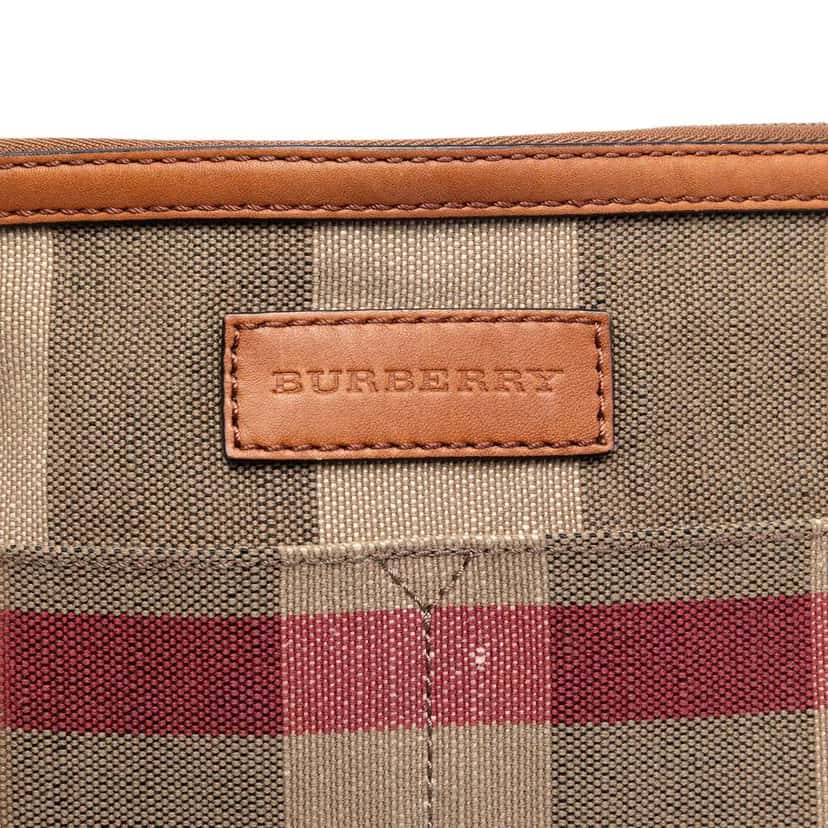 Burberry Medium Mega Check Canvas and Grained Calfskin Ashby Tassel Bucket Bag Brown Canvas Very good condition - Box View