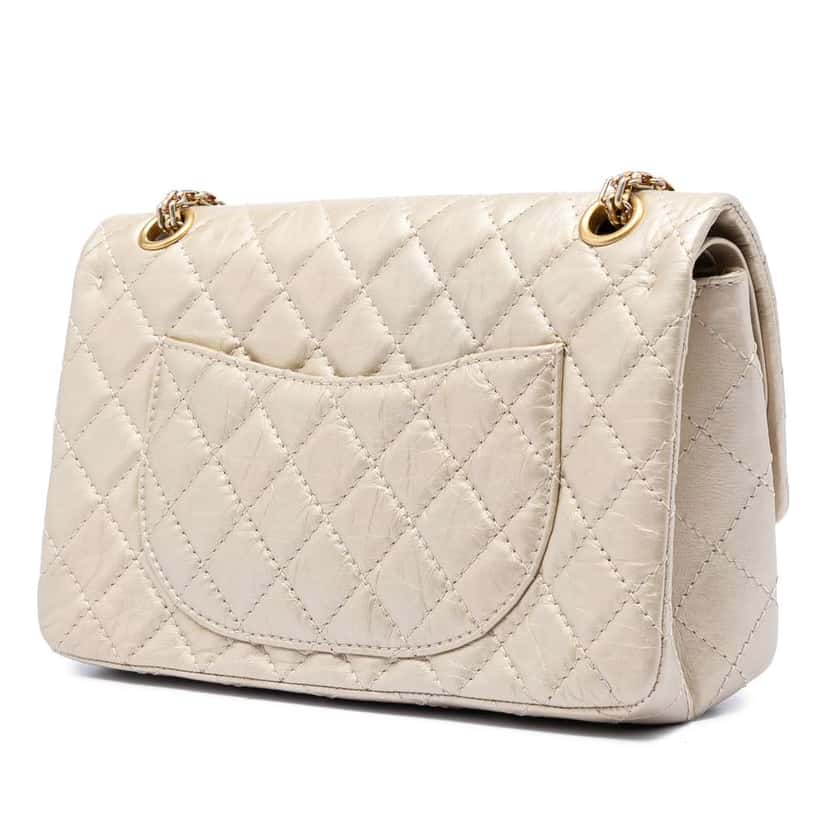 Chanel Quilted Metallic Aged Calfskin Reissue 2.55 Double Flap 225 Gold Leather Very good condition - Back View