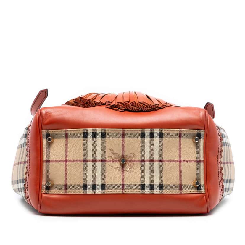 Burberry Small Haymarket Check Coated Canvas Brogue Tassel Tote Beige Very good condition - Inside View