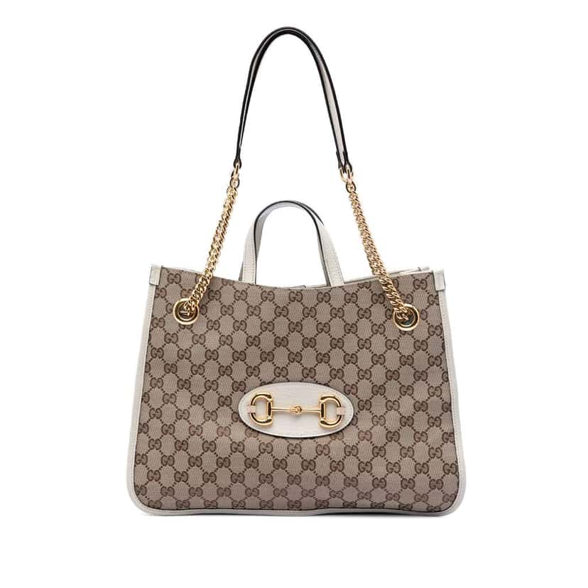Gucci Medium GG Canvas Horsebit 1955 Chain Tote Beige Canvas Very good condition - Front View