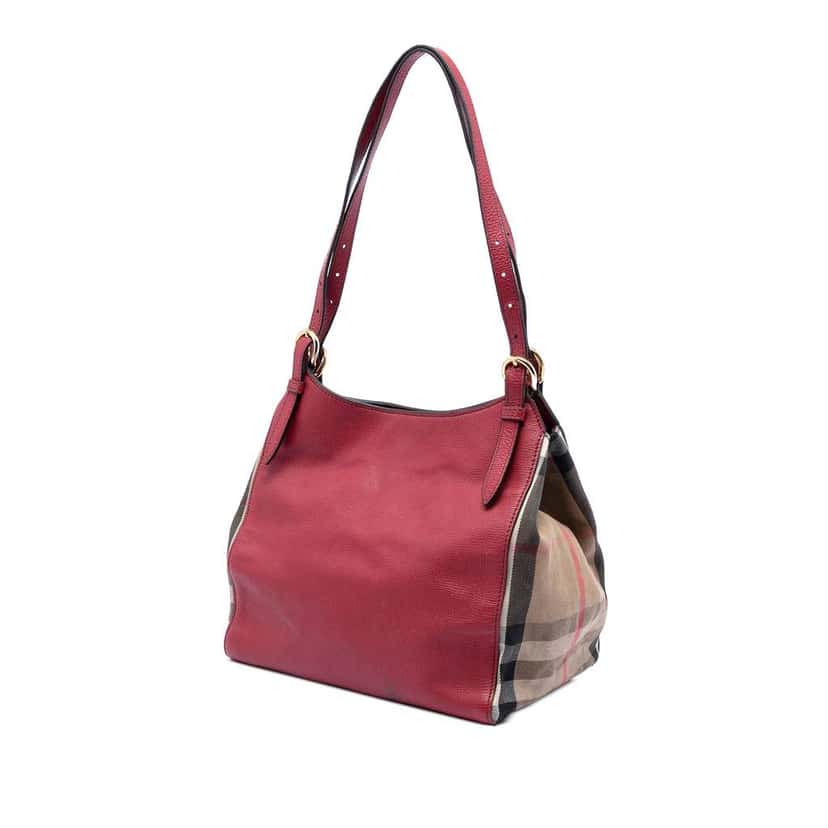Burberry Small Leather and House Check Canvas Canterbury Tote Red Leather Very good condition - Back View